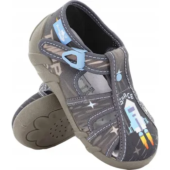 Dívčí bačkory Ren But dětské papuče na suchý zip šedé, velikost 22