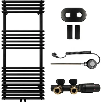 Radiátor CERANO - Koupelnový radiátorový set Luigi - kombinované výtápění, wifi tyč - středové připojení 50 mm - 545W - černá matná - 1200x500 mm