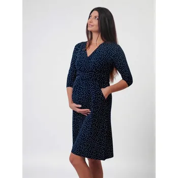 Těhotenské šaty Těhotenské a kojící šaty s kapsami Chelsea 3v1 - modré s puntíky, 3/4 rukáv Velikost: XS