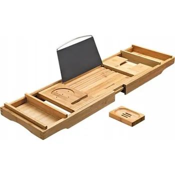 Koupelnový nábytek Bambusová nastavitelná police do vany s držákem, 75-109 cm