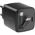 SBS USB-C, PD, 45 W, integrovaný USB-C kabel 0,75 m (TETRRET45WK) černá