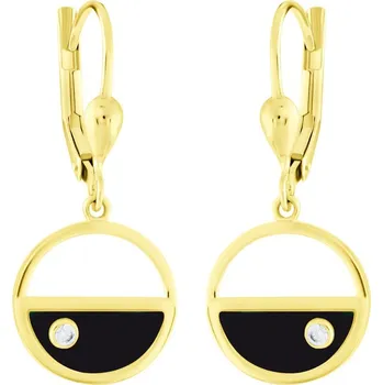 Náušnice GEMMAX Elegantní zlaté visací náušnice s onyxem a zirkonem MS – zlatý šperk ryzosti 585/1000 v Dárkovém balení s Certifikátem GLEYX-03896