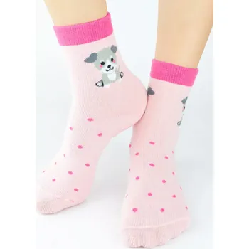 Dámské punčochy Dívčí ABS ponožky Pejsek - 31-34 / růžová