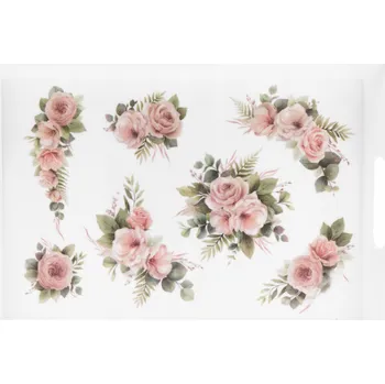 Dekorativní tác z melaminu 35,5 x 24 x 4,1 cm s praktickými úchyty, květinový vzor