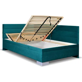 Postel Rohová čalouněná postel Niobe, s úložným prostorem, 140x200 cm, levá, tmavý tyrkysový semiš - VÝPRODEJ