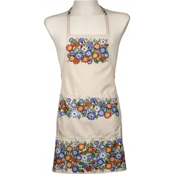 Kuchyňská zástěra Kuchyňská zástěra folklorní opolské květy louka béžová