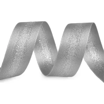 Stuha Atlasová stuha s lurexem oboulící šíře 25 mm šedá 20 m