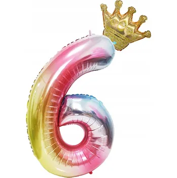 Balónek VELKÝ FÓLIOVÝ BALÓN K VÝROČÍ NAROZENIN ČÍSLICE 6 BAREVNÝ 100cm + KORUNKA