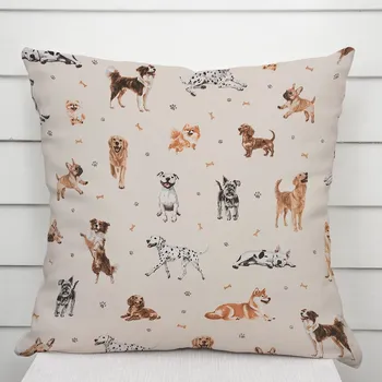 Povlak na dekorativní polštářek Bavlněný povlak na polštář Sandra SA-620 Psí kamarádi na krémovém 35 x 45 cm