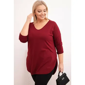 Dámská halenka Kesi Dámská bavlněná blůza Plus Size s výstřihem do V a ohrnutým rukávem bordová Kesi černá | tmavě červená 3500842