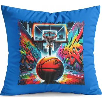 Polštář POLŠTÁŘ MODRÝ DÁREK - BASKETBAL SPORTOVNÍ MÍČ KOŠ TÝM