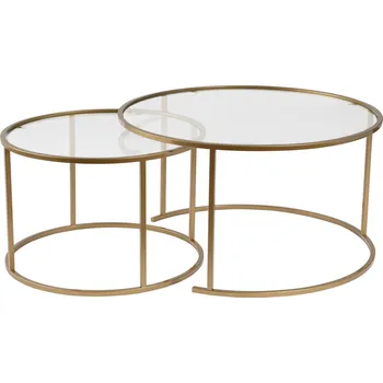 Konferenční stolek Aurum 80/60 sada kulatých konferenčních stolků, zlatá / transparent