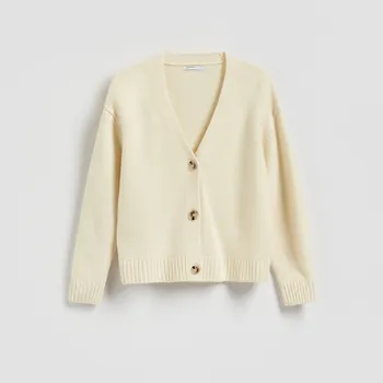 Dámský svetr Reserved - Vlněný kardigan - světle žlutá - 244HI-10X - 244HI-10X-L