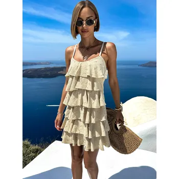 Dámské šaty Béžové letní šaty KOSTAS s volánky Velikost: ONESIZE