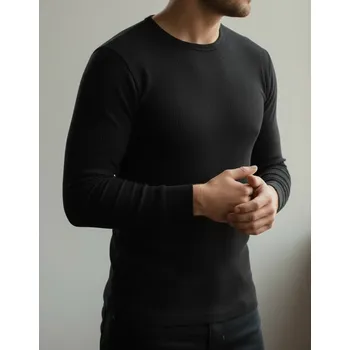 Pánské tričko Pánské žebrované elastické triko s dlouhým rukávem- černé