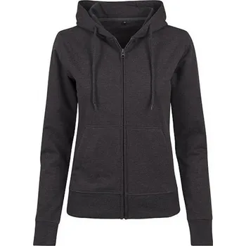 Dámská móda Build Your Brand Lehká měkká mikina French Terry se zipem a kapsama Barva: šedá uhlová melír, Velikost: XL BY069