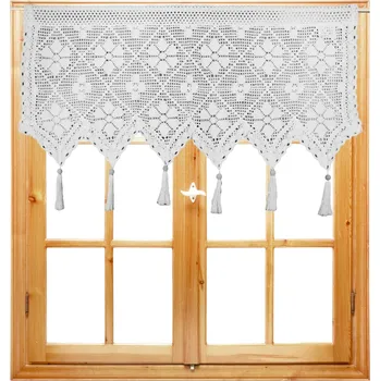 Záclona Bavlněná krátká kuchyňská záclona JEDEKA HÁČKOVANÁ BÍLÁ 30 x 250 cm