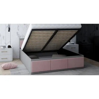 Postel Manželská postel PANAMA T 160x200 se zvedacím kovovým roštem ŠEDÁ RŮŽOVÁ