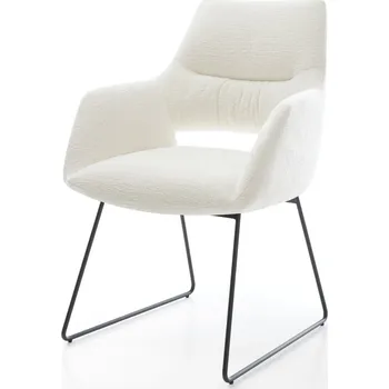 Jídelní židle DELIFE Jídelní židle Yago-Flex s područkami bouclé měkký béžová tenká podnož černá taštičkové pružiny