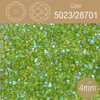 Módní doplněk Korálky BROUŠENÉ 4mm. Barva 5023/28701. Průhledná zelená. Balení 120Ks.