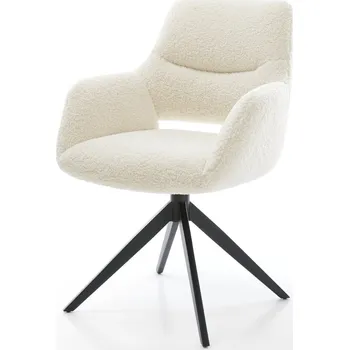 Jídelní židle DELIFE Jídelní židle Yago-Flex s područkami plyšový manšestr béžová křížová podnož široká černá otočný 360° houpací funkce taštičkové pružiny
