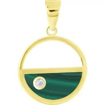 Přívěsek GEMMAX Zlatý kulatý přívěsek s malachitem a zirkonem MS – zlatý šperk ryzosti 585/1000 v Dárkovém balení s Certifikátem GLPYI-03917