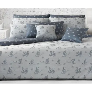 Povlečení Vánoční povlečení damašek 70x90, 140x200 GEON Sněhuláci šedá