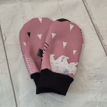 Rukavice Yháček Mini softshellové rukavice bez palce s beránkem, Lesní zvěř na starorůžové Velikost:: M