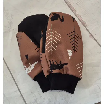 Rukavice Yháček Softshellové rukavice s beránkem, Lesní zvěř na karamelové Velikost:: L