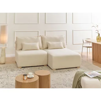 Pohovka Modulární pohovka krémově bílá buklé čalouněné s funkcí přeměny na lůžko rozkládací úložný prostor minimalistický styl Beliani