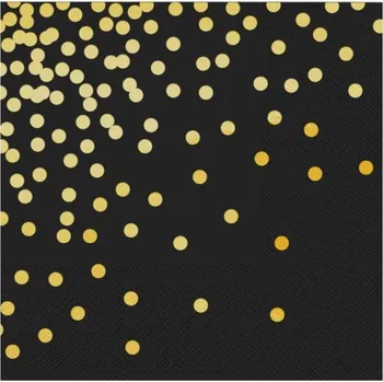 Papírový ubrousek Ubrousky papírové černé se zlatými puntíky 33 x 33 cm 10 ks
