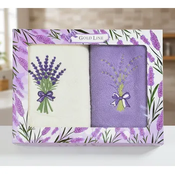 Ručník Dárkový set froté ručníků LEVANDUĽA 01, levandule, fialovo-bílý, 2x 50x100cm