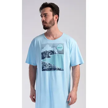Pánská noční košile Vienetta MAN Pánská noční košile s krátkým rukávem Wander - vyp Barva: Modrá, Velikost: 2XL
