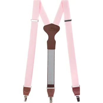 Kšandy Avantgard Látkové šle Y s koženým středem a zapínáním na klipy - 35 mm - v dárkovém balení, 878-985863, Lososová, tmavě hnědá kůže