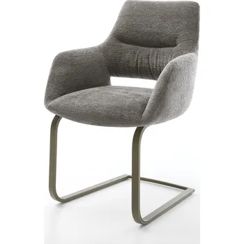 Jídelní židle DELIFE Jídelní židle Yago-Flex s područkami bouclé měkký tmavě béžová konzolová podnož plochá titanová barva taštičkové pružiny