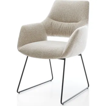 Jídelní židle DELIFE Jídelní židle Yago-Flex s područkami látka Měkký béžová tenká podnož černá taštičkové pružiny