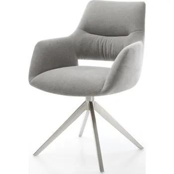 Jídelní židle DELIFE Jídelní židle Yago-Flex s područkami potahová látka Měkký šedá křížová podnož široká nerezová ocel 360° otočný houpací funkce taštičkové pružiny