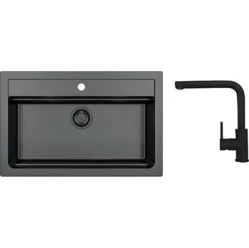 Granitový dřez Alveus - Set dřezu Atrox 40 a baterie Zeos-P, deep black SETA25646