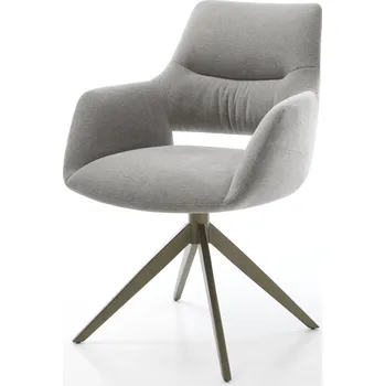 Jídelní židle DELIFE Jídelní židle Yago-Flex s područkami potahová látka Měkký šedá křížová podnož široká Titanová barva 360° otočný houpací funkce taštičkové pružiny