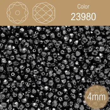 Korálek Korálky BROUŠENÉ 4mm. Barva 23980. Neprůhledná černá . Balení 120Ks.
