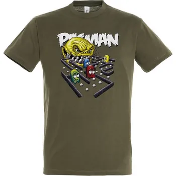 Pánská móda panske-levne-bavlnene-tricko-digi-potisk-pacman-thriller Barva: Khaki, velikost: XL