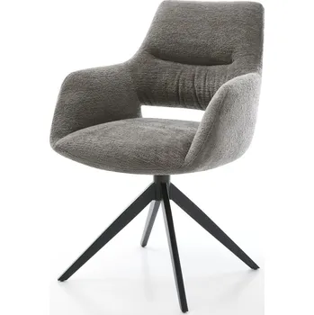 Jídelní židle DELIFE Jídelní židle Yago-Flex s područkami bouclé měkký tmavě béžová křížová podnož široká černá 360° otočný houpací funkce taštičkové pružiny