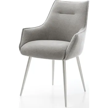Jídelní židle DELIFE Jídelní židle Alja-Flex s područkami strukturovaná látka Měkký šedá 4-nohá zúžená nerezová ocel taštičkové pružiny
