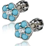 Stříbrné náušnice šroubovací - kytičky tyrkysové