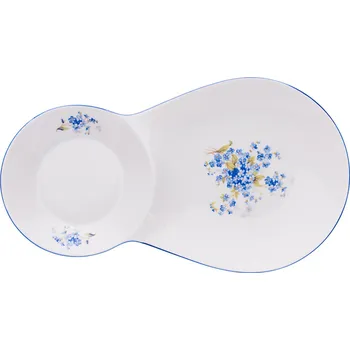 Český porcelán, a.s., Dubí Snídaňový tácek dvojitý 29,8 cm x 16,7 cm, pomněnky, Český porcelán