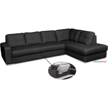 Sedací souprava Kožená sedací souprava s rozkladem na každodenní spaní ALEXIE - rohová, pravá, černá (nero 308)