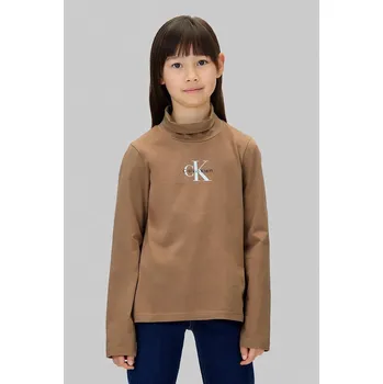 Dětské tričko s dlouhým rukávem s bavlnou Calvin Klein Jeans IG0IG03044.9BYA hnědá 82X, vel. 164