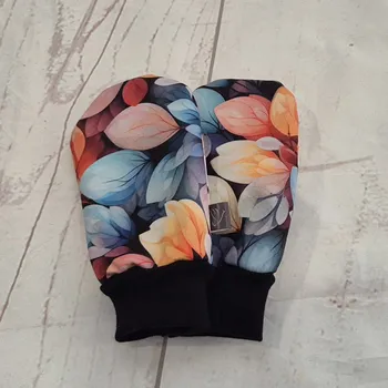 Rukavice Yháček Mini softshellové rukavice bez palce s beránkem, Pastelové lístky, II. jakost Velikost:: S