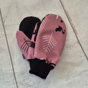 Rukavice Yháček Softshellové rukavice s beránkem, Lesní zvěř na starorůžové Velikost:: L