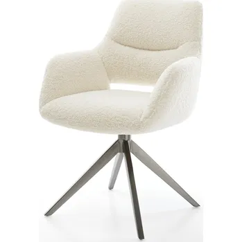 Jídelní židle DELIFE Jídelní židle Yago-Flex s područkami plyšový manšestr béžová křížová podnož široká grafitová otočný o 360° houpací funkce taštičkové pružiny